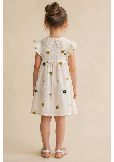 Eray Alp Kids Kız Çocuk Bej Çiçekli Müslin Elbise Yazlık Günlük Model