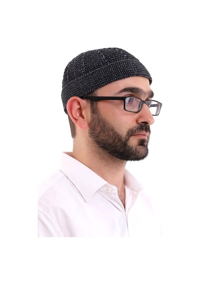 Kışlık Kadife Takke Katlamalı Desenli - Füme