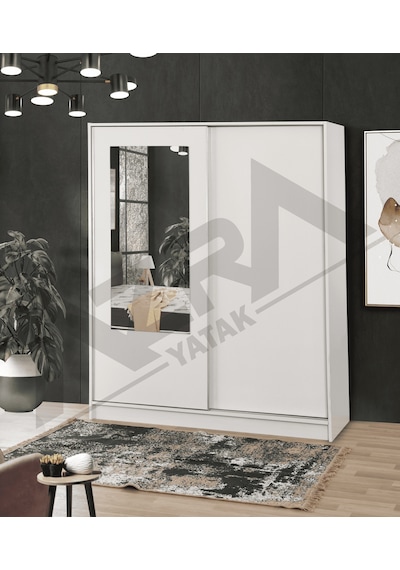Azra Yatak Yağmur Sürgülü Askılıklı Raflı Beyaz Gardırop - 140 Cm