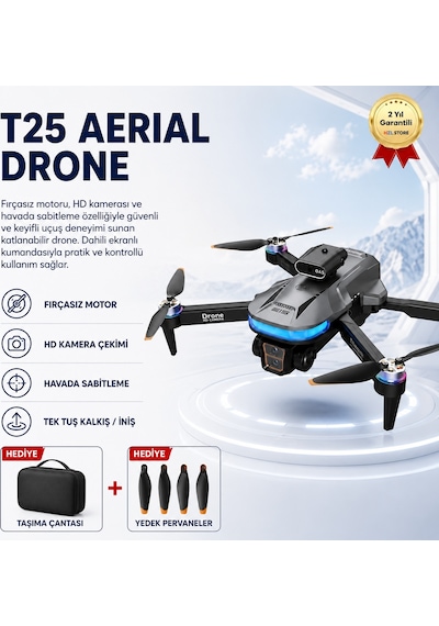 Aerial T25 Hd Kameralı, Fırçasız Motorlu, Katlanabilir Drone-1606