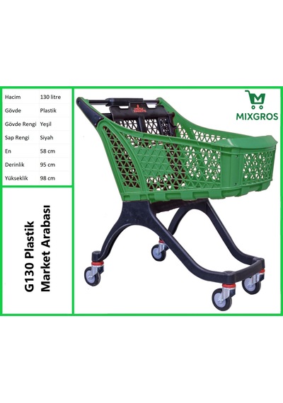 G130 Plastik Market Alışveriş Arabası 130 Litre Yeşil
