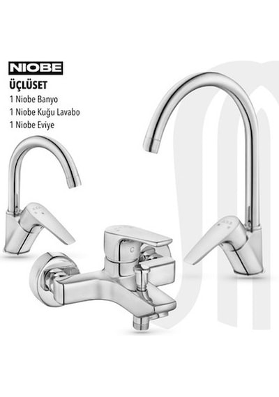 E.c.a Eca Nıobe Banyo, Nıobe Eviye, Nıobe K. Lavabo Bataryası Üçlü Set KROM