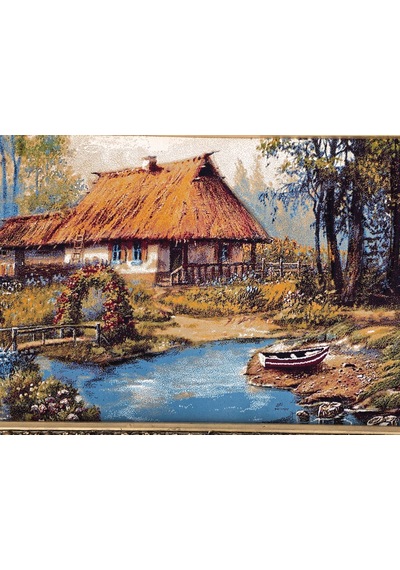 Çiçekli Köprü Adlı İran Tebriz Halı Tablo 123x73cm - Duvar Halı Kilim Tablo