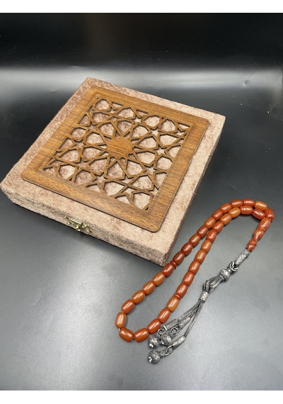 1000 Ayar Trabzon Kazaz Püsküllü Sıkma Kehribar Tespih 8x11 Mm Gümüş