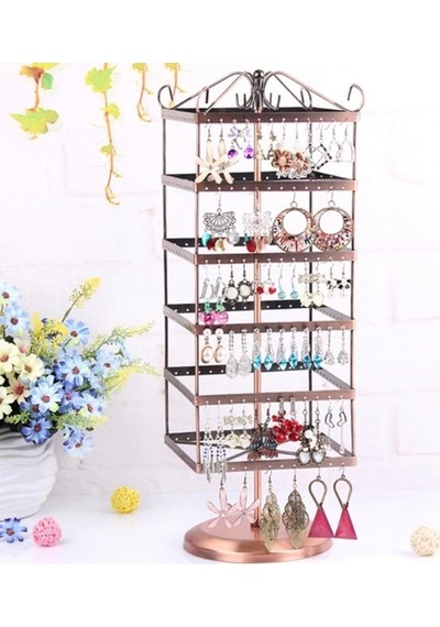 İthal Metal Dönen Kare Model Bakır Renk 46x16 Cm Küpe Standı