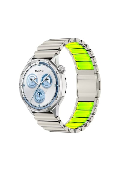 Huawei Watch Huawei Gt 5 Pro 46mm Uyumlu Krd-151 22mm Metal Silikon Kordon - Gümüş-yeşil