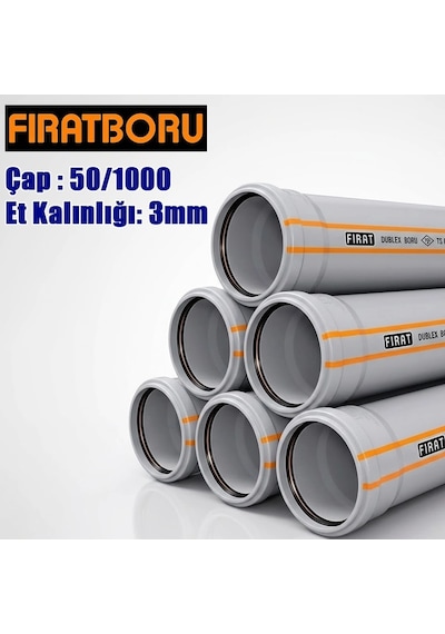 Fırat 50/1000mm Dublex Pvc Atık Su Borusu, 3mm Et Kalınlığı, 1 Adet