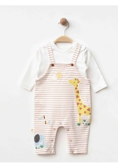 Zekids Erkek Bebek Zürafa Desenli Salopet Ve Uzun Kollu Üst Takım-17511 Çok Renkli