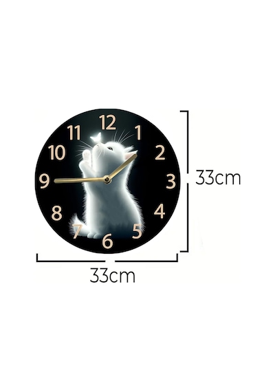 Sevimli Işıltılı Kedi Temalı Mdf Duvar Saati 33 Cm Sdw317 Renkli