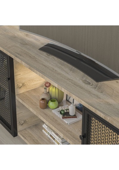 Endüstriyel Tarz 140 Cm Tv Sehpası/1903 Atlantik Çam - Siyah