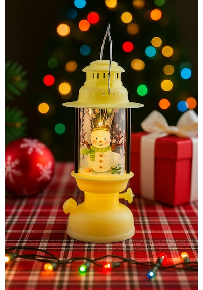 Yılbaşı Ledli Fener 14 Cm - Krem Renkli Gaz Lambası Desenli Dekoratif Işıklı Masa Ve Ağaç Süsü Diğer