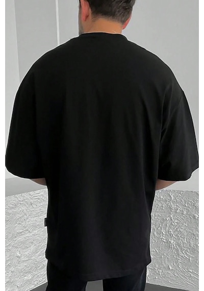 Erkek Beach Baskılı Oversize Tshirt Siyah