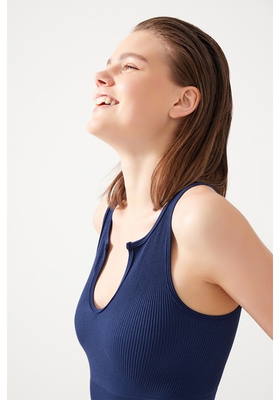 Los Ojos Kadın Lacivert Askılı Fitilli Crop Top Büstiyer Scoop Lacivert