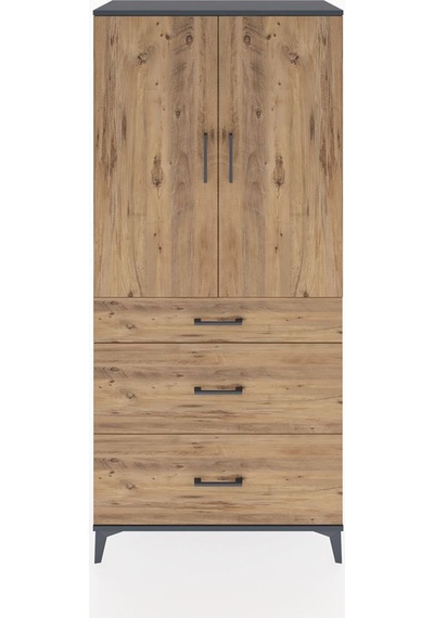 Hyperion Dolap 3 Raflı 3 Çekmeceli 2 Kapaklı 88x44x195 Antrasit-çam Antrasit