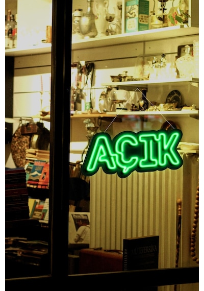 Açık Yazısı Neon Led Dükkan - İşyeri - Kapı Yazısı Yeşil Yeşil