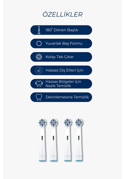 Oral-b Uyumlu Yumuşak Elektrikli Diş Fırçası Yedek Başlığı 4 Lü Soft