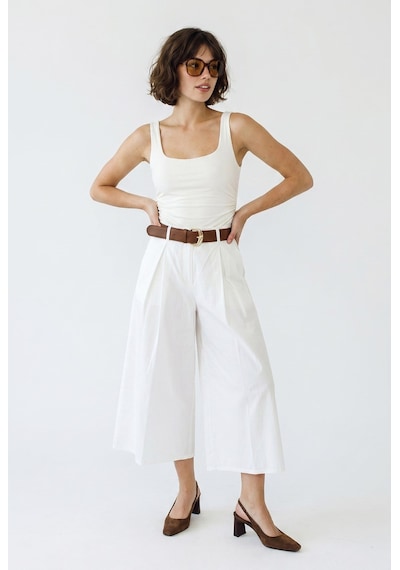 Kadın Yüksek Bel Pile Detaylı Geniş Paça Culotte Pantolon Dp261038 60286319 - Beyaz