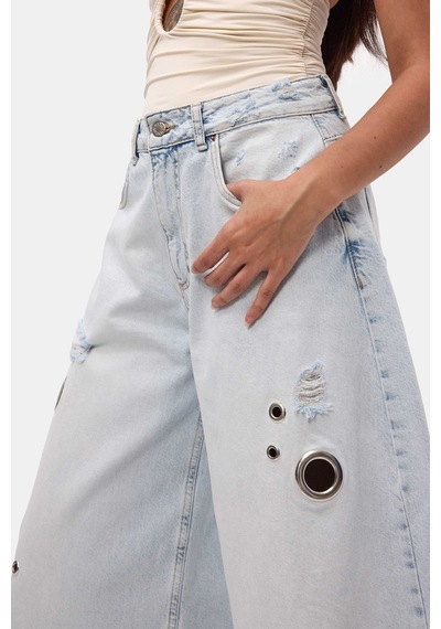 it's basic Kadın Kot Renk 12s6-100 Maxi Boy Tasarım Bermuda Şort