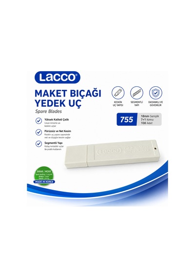 Lacco 755 Maket Bıçağı Yedek Uç 18 Mm Keskin Çelik Segmentli Profesyonel Yedek Bıçak 1 Adet