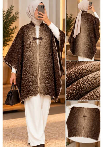 Genel Markalar Novea Scarf Kahve Çilli Triko Panço Kahverengi - 942435669 Kahverengi