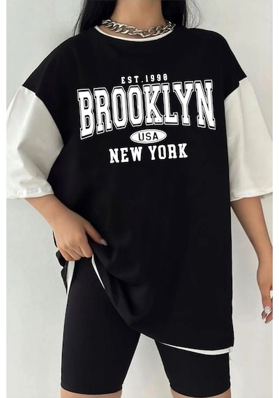 Startmore Çift Renk Brooklyn 1898 Baskılı Unisex Tshirt Beyaz