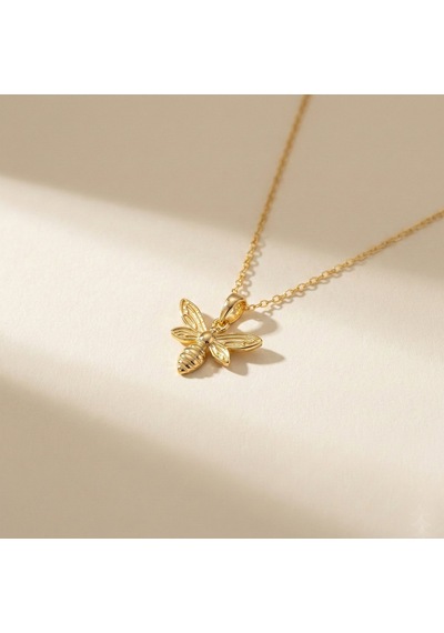 925 Ayar Gümüş Dokulu Arı Kolye Gold