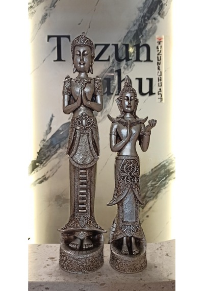 İkili Buda Heykeli Biblo Dekoratif Obje