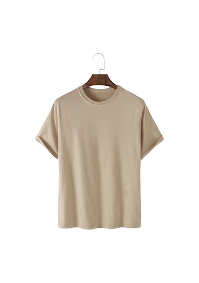 Ghassy Co. Unisex Normal Kesim Pamuklu Yumuşak Dokulu Bisiklet Yaka Basic Tişört Bej