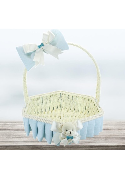 Saplı Altıgen Kumaş Sepet 32 Cm Büyük Boy Mavi