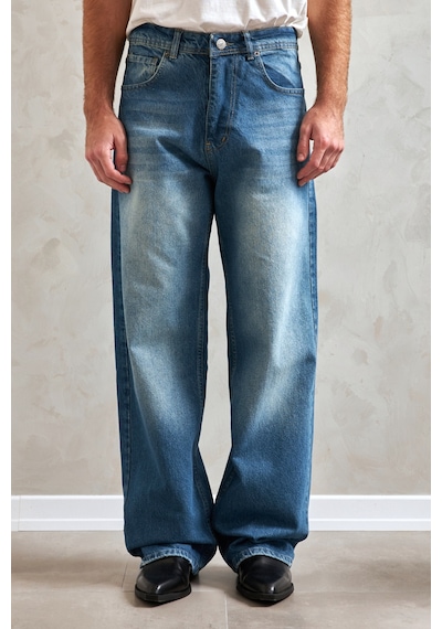 Erkek Ekstra Baggy Jean Pantolon Mavi