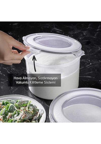 2'li Hava Almaz Kapaklı Saklama Kabı Seti - Vakum Kapaklı Yoğurt Kefir Mayalama Kabı 2x2500 Ml Çok Renkli