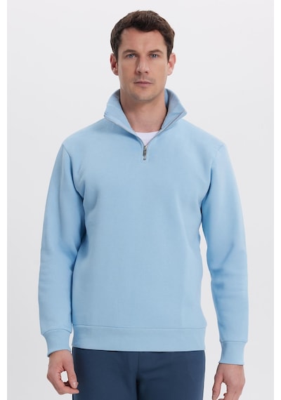 Tudors Unisex Relax Fit Rahat Kesim Pamuklu İçi Polarlı Yarım Fermuarlı Mavi Dik Yaka Sweatshirt-31447 Tudors Unisex Relax Fit Rahat Kesim Pamuklu İçi Polarlı Yarım Fermuarlı Mavi Dik Yaka Sweatshirt-31447