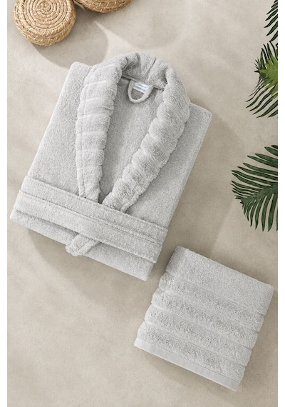 Mira Home Soft Elegance Banyo Tek Kişilik Bornoz Takımı Pamuklu Açık Gri