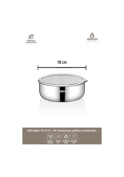 Steelbox 2 Parça Paslanmaz Çelik Şeffaf Kapaklı Saklama Kabı 18 Cm Gri