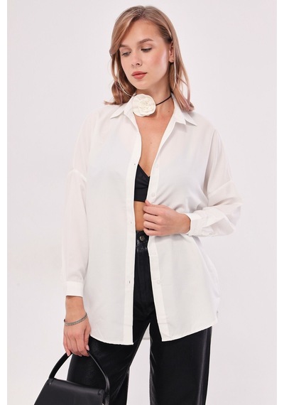 Armonika Kadın Ekru Oversize Uzun Basic Gömlek Arm-22y001118