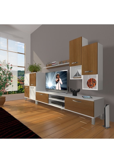 Decoraktiv Eko 6da Slm Dvd Krom Ayaklı Tv Ünitesi Tv Sehpası Beyaz - Ceviz