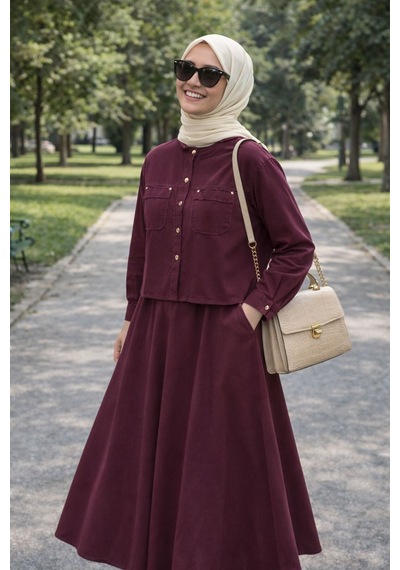 Esra Butik78 Gabardin Kumaş Gizli Cepli İkili Takım Uzun Etekli Tesettür Şık Rahat Kombin Bordo Esra Butik78 Gabardin Kumaş Gizli Cepli İkili Takım Uzun Etekli Tesettür Şık Rahat Kombin Bordo