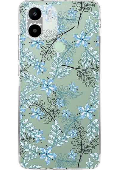 Redmi A2 Plus Slim Fit Kapak Floral Mavi Tasarımlı Şeffaf Silikon