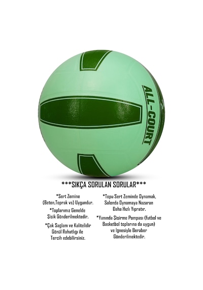 All Court Voleybol Topu Pompa Dahil Set Kauçuk Dikişsiz Yekpare Üretim İç Dış Mekan No:5 Yeşil Yeşil