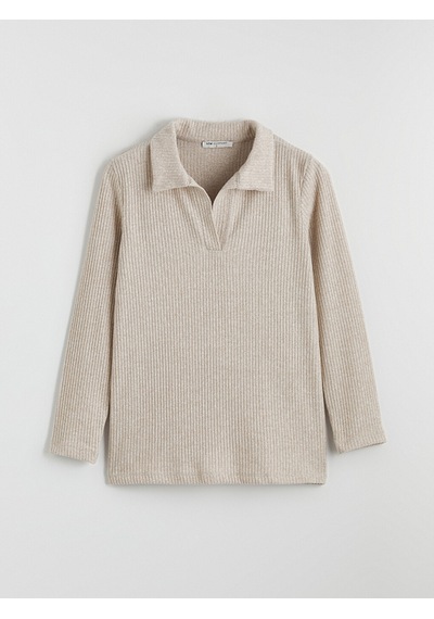 Lcw Comfort Bej Polo Yaka Fitilli Kadın Sweatshirt