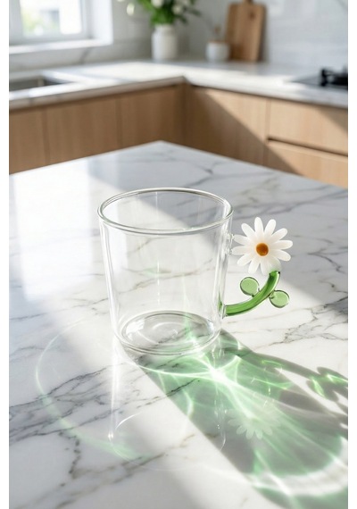 Pureglass Çiçek Kulplu Cam Kupa - 350 Ml