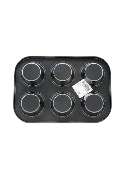 6 Gözlü Siyah Metal Muffin Kalıbı Renkli