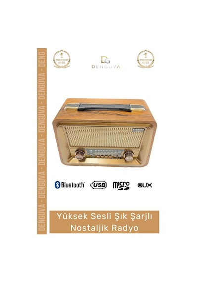 Radyo Bluetooth Usb Sd Aux Fm 5 Band Retro Büyük Boy Şarjlı Radyo Nostaljik Müzik Kutusu