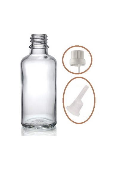 50ml Şeffaf Cam İçten Damlalıklı Şişe Beyaz Kapak, 24 Adet, Damlalıklı Şişe, Damlatmalı Şişe