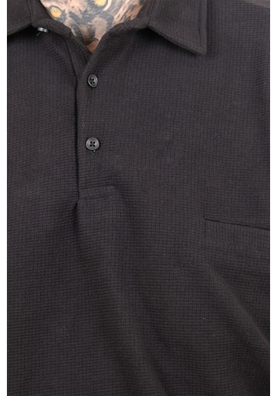 Mode Xl Büyük Beden Erkek Polo Waffle Kazak U25821 Siyah