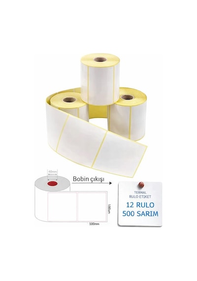 Termal Barkod Etiketi 100x100mm 12 Rulo 500 Sarım