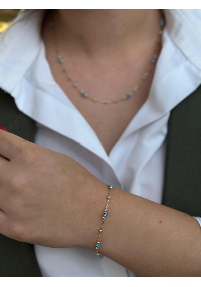 14 Ayar Altın Nazar Boncuklu Kolye-bileklik Set 105