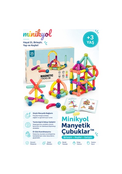 Manyetik Çubuklar 25 Parça Renkli Manyetik Yapı Blokları Zekâ Ve Tasarım Oyuncağı
