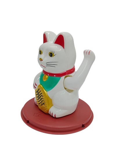 Maneki Neko El Sallayan Şans Kedisi Beyaz Solar Güneş Enerjili 11x10cm No1b