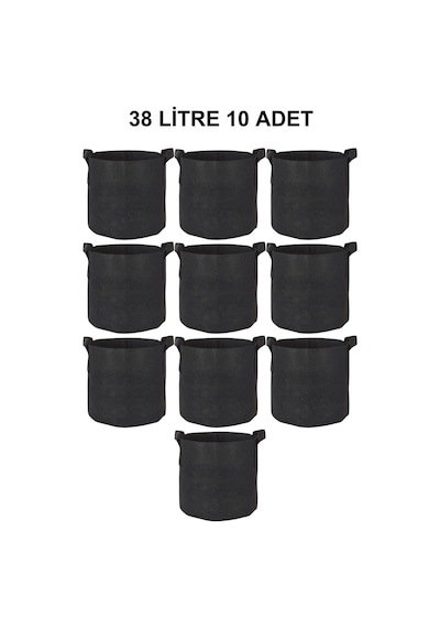 Grow Wizard Kumaş Saksı Pot 38 Litre 10 Adet Siyah